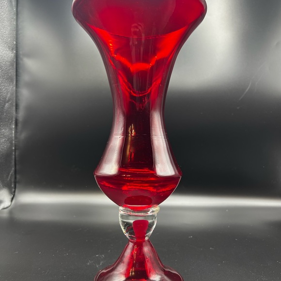Ruby Red 11 Inch Hour Glass Stem Vase Absolutely Gorgeous / Stunning Home Decor - Picture 2 of 10